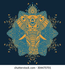 Greeting Beautiful card with Elephant. Frame of animal made in vector. Perfect cards, or for any other kind of design, birthday and other holiday. Seamless hand drawn map with Elephant.