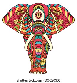 Greeting Beautiful card with Elephant. Frame of animal made in vector. Perfect cards, or for any other kind of design, birthday and other holiday.Seamless hand drawn map with Elephant.