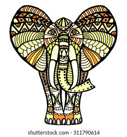 Greeting Beautiful card with Elephant. Frame of animal made in vector. Perfect cards, or for any other kind of design, birthday and other holiday.Seamless hand drawn map with Elephant.