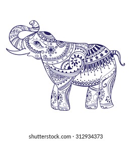 Greeting Beautiful card with Elephant. Frame of animal made in vector. Seamless hand drawn map with Elephant.