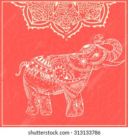 Greeting Beautiful card with Elephant. Frame of animal made in vector. Perfect cards, or for any other kind of design, birthday and other holiday.Seamless hand drawn map with Elephant.