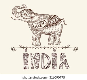 Greeting Beautiful card with Elephant. Frame of animal made in vector. Perfect cards, or for any other kind of design, birthday and other holiday.Seamless hand drawn map with Elephant.