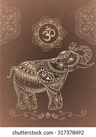 Greeting Beautiful card with Elephant. Frame of animal made in vector. Perfect cards, or for any other kind of design, birthday and other holiday.Seamless hand drawn map with Elephant.