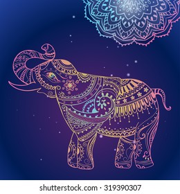 Greeting Beautiful card with Elephant. Frame of animal made in vector. Perfect cards, or for any other kind of design, birthday and other holiday.Seamless hand drawn map with Elephant.