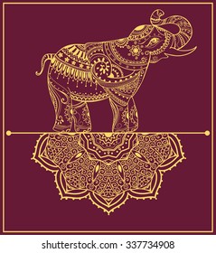 Greeting Beautiful card with Elephant. Frame of animal made in vector. Perfect cards, or for any other kind of design, birthday and other holiday.Seamless hand drawn map with Elephant.
