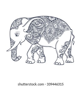 Greeting Beautiful card with Elephant. Frame of animal made in vector. Perfect cards, or for any other kind of design, birthday and other holiday.Seamless hand drawn map with Elephant.