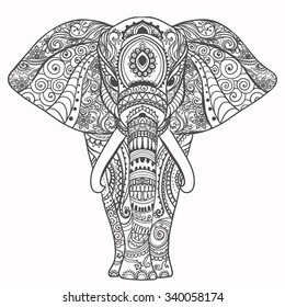 Greeting Beautiful card with Elephant. Frame of animal made in vector. Perfect cards, or for any other kind of design, birthday and other holiday.Seamless hand drawn map with Elephant.