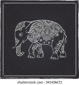 Greeting Beautiful card with Elephant. Frame of animal made in vector. Perfect cards, or for any other kind of design, birthday and other holiday.Seamless hand drawn map with Elephant.