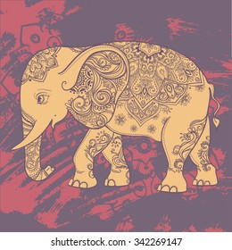 Greeting Beautiful card with Elephant. Frame of animal made in vector. Perfect cards, or for any other kind of design, birthday and other holiday.Seamless hand drawn map with Elephant.