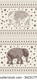 Greeting Beautiful card with Elephant. Frame of animal made in vector. Perfect cards, or for any other kind of design, birthday and other holiday.Seamless hand drawn map with Elephant.