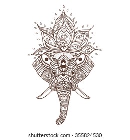 Greeting Beautiful card with Elephant. Frame of animal made in vector. 