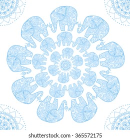Greeting Beautiful card with Elephant. Frame of animal made in vector. Hippie Style. Elephant Illustration for design, pattern, textiles. Hand drawn map with Elephant.