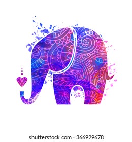 Greeting Beautiful card with Elephant. Frame of animal made in vector. Elephant Illustration for design, pattern, textiles. Hand drawn map with Elephant. svg