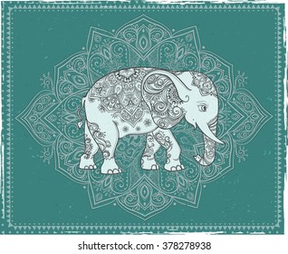 Greeting Beautiful card with Elephant. Frame of animal made in vector. Perfect cards, or for any other kind of design, birthday and other holiday.Seamless hand drawn map with Elephant.