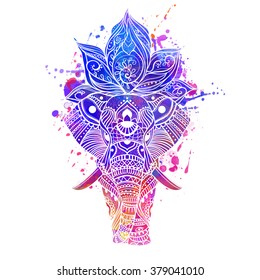 Greeting Beautiful card with Elephant. Frame of animal made in vector Elephant Illustration for design pattern textiles Hand drawn map with Elephant Bright print on t-shirt cup canvas and other object