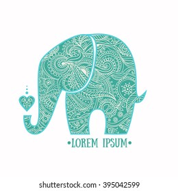 Greeting Beautiful card with Elephant. Frame of animal made in vector. Elephant Illustration for design, pattern, textiles. Hand drawn map with Elephant.