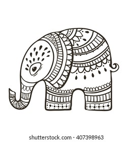 Greeting Beautiful card with Elephant. Frame of animal made in vector. Elephant Illustration for design, pattern, textiles. Hand drawn map with Elephant. Use for children's clothes, pajamas, web sites