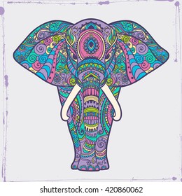 Greeting Beautiful card with Elephant Frame of animal made in vector Illustration for design pattern textiles Hand drawn map with Elephant Bright print on t-shirt cup canvas and other object svg
