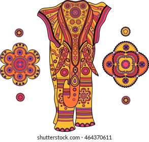 Greeting Beautiful card with Elephant. Frame of animal in vector. and drawn map with Elephant.