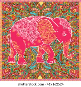 Greeting Beautiful card with Elephant. Elephant Illustration for design, pattern, textiles. Hand drawn map with Elephant. Use for children's clothes, pajamas, web sites pattern extile print texture