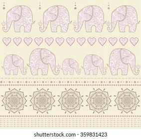 Greeting Beautiful card with Elephant. Pattern of animal made in vector. Hand drawn map with Elephant.