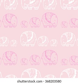 Greeting Beautiful card with Elephant. Pattern of animal made in vector. The pattern in ethnic style, elephant and decorations. Hand drawn map with Elephant.