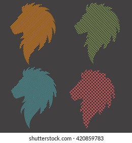 Greeting Beautiful card with loin. Frame of animal made in vector. Tiger Illustration for design, pattern, textiles. Hand drawn map with lion. Use for children's clothes, pajamas, web sites