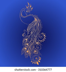 Greeting Beautiful card with peacock. Frame of peacock made in vector. Perfect cards, or for any other kind of design, birthday and other holiday.Seamless hand drawn map with peacock.