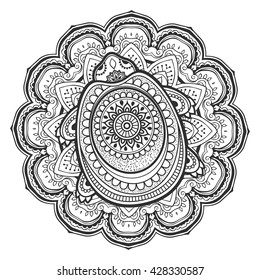 Greeting Beautiful card with turtle. Frame of animal made in vector. Etno Style. Turtle Illustration for design, pattern, textiles. Hand drawn map with turtle. Coloring book pages