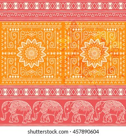 Greeting Beautiful pattern with Elephant and mandala. Illustration for design, pattern, textiles