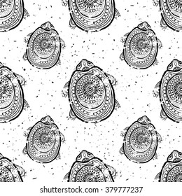 Greeting Beautiful pattern with turtle. Frame of animal made in vector. Etno Style. Turtle Illustration for design, pattern, textiles. Hand drawn map with turtle 