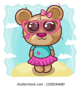 Greeting birthday card with cute bear - Illustration