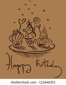 Greeting birthday card with cute little cakes