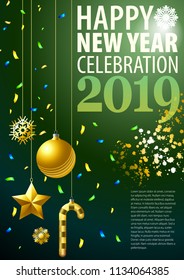 Greeting blank template for new year on christmas holiday. New Year's accessories are in the composition.