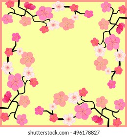 greeting blooming Japanese cherry vector illustration