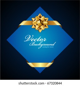 Greeting blue card with gold bow vector background