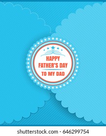 Greeting blue paper vector envelope for Father's Day with label, lace edges and line pattern.