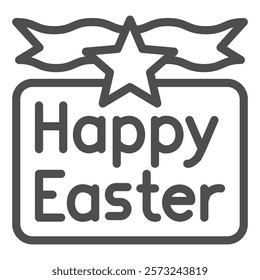 Greeting board with ribbon line icon, easter holiday concept. Vector graphics. Happy easter text sign on white background, outline style icon for mobile or web design