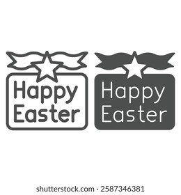 Greeting board with ribbon line and solid icon, easter holiday concept. Vector graphics. Happy easter text sign on white background, outline style icon for mobile or web design