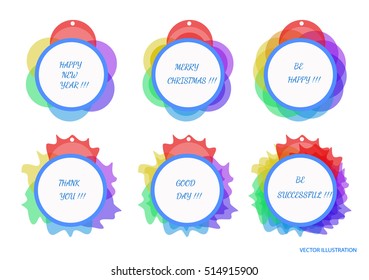 Greeting bright labels with different colors. Vector illustration.