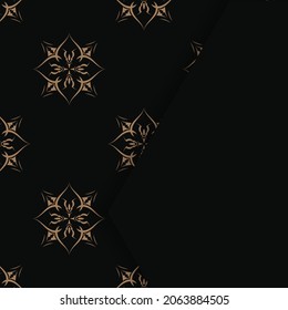Greeting Brochure in black with vintage brown ornament for your design.