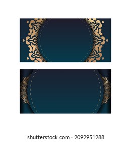 Greeting Brochure Template with gradient blue color with luxurious gold pattern prepared for printing.