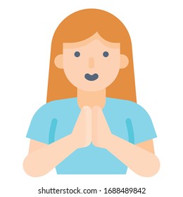 Greeting by press the hands together vector illustration, flat design icon