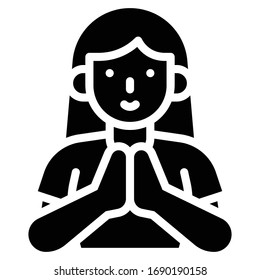 Greeting by press the hands together vector illustration, solid design icon