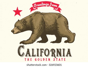greeting from California with brown bear