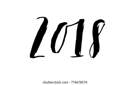 Greeting calligraphy for 2018 New Year of the Dog. Black number 2018 hand drawn lettering on white background. Vector illustration