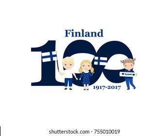 Greeting Card 100 anniversary of the independence of Finland. December 6th Kids logo