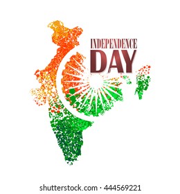 Greeting card 15th August on Ashoka Wheel against the background of the national flag of India, vector background for Indian Independence Day celebration.