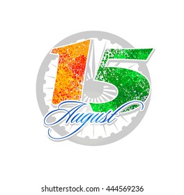 Greeting card 15th August on Ashoka Wheel against the background of the national flag of India, vector background for Indian Independence Day celebration.