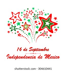 Greeting card. "16 de Septiembre, dia de independencia de Mexico" - September 16 Mexican independence day spanish text.  Vector Illustration